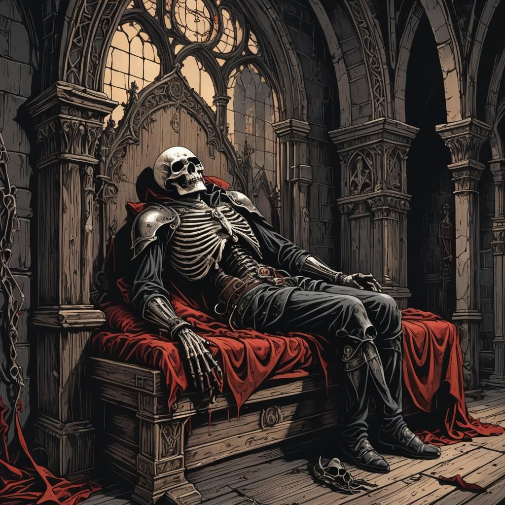 Death Strapped to Bed in Dark Fantasy Illustration