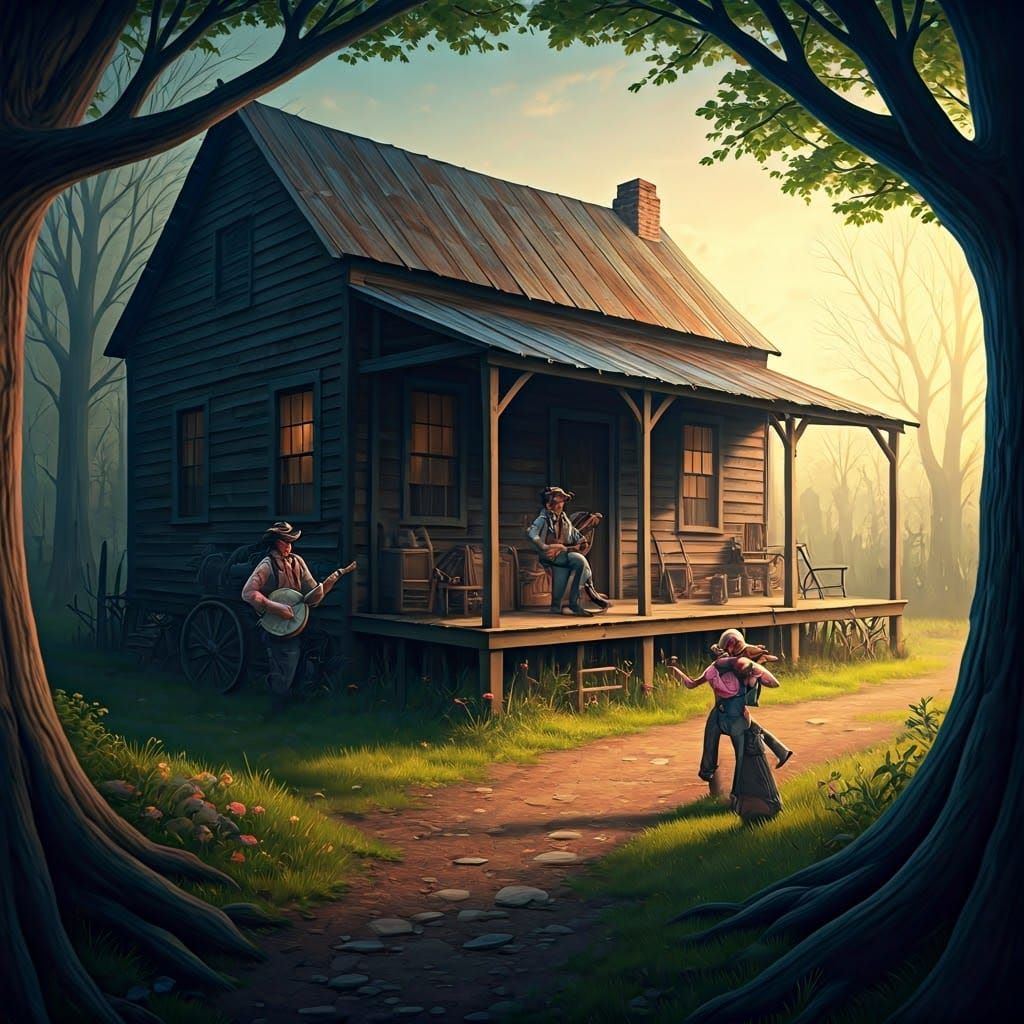 Retro-Futuristic Hillbilly Hoedown Scene