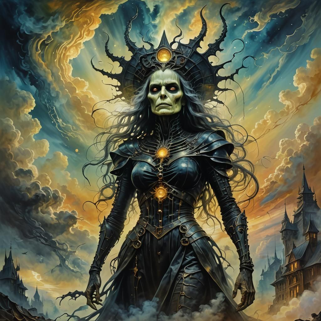 Surreal Witch in the Sky with Fauvist Brushstrokes