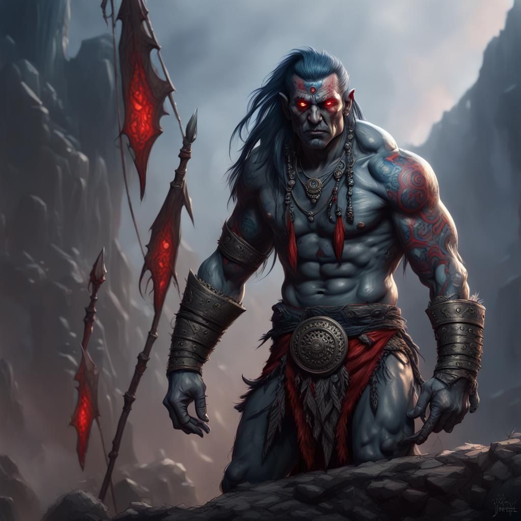 Dark Orc Barbarian with Tattoos: Dark Fantasy Art