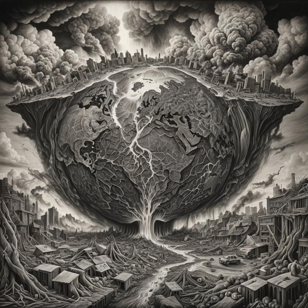 Global Warming Effects in Charcoal Drawing