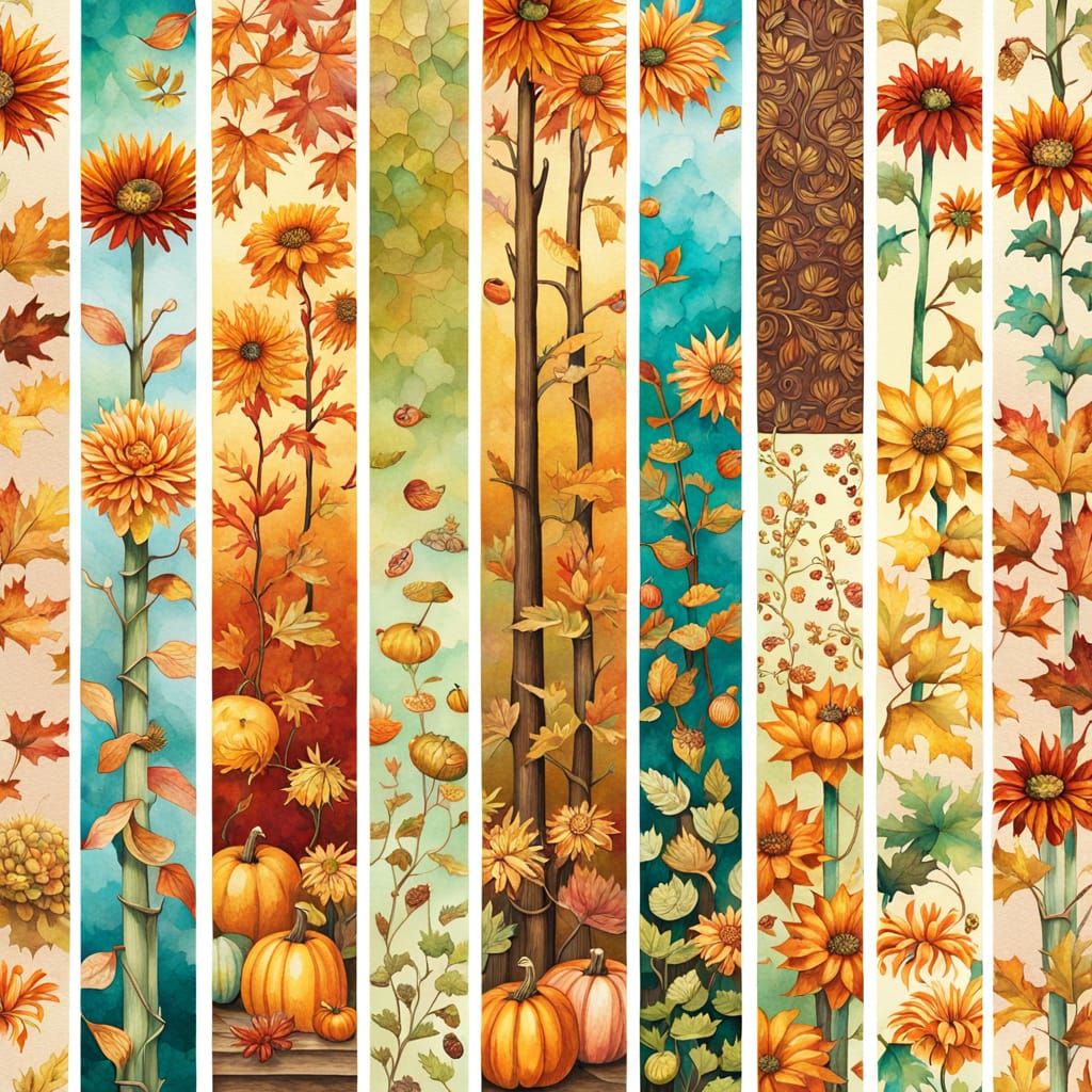 Autumn Washi Tape Designs with Gourds and Chrysanthemums