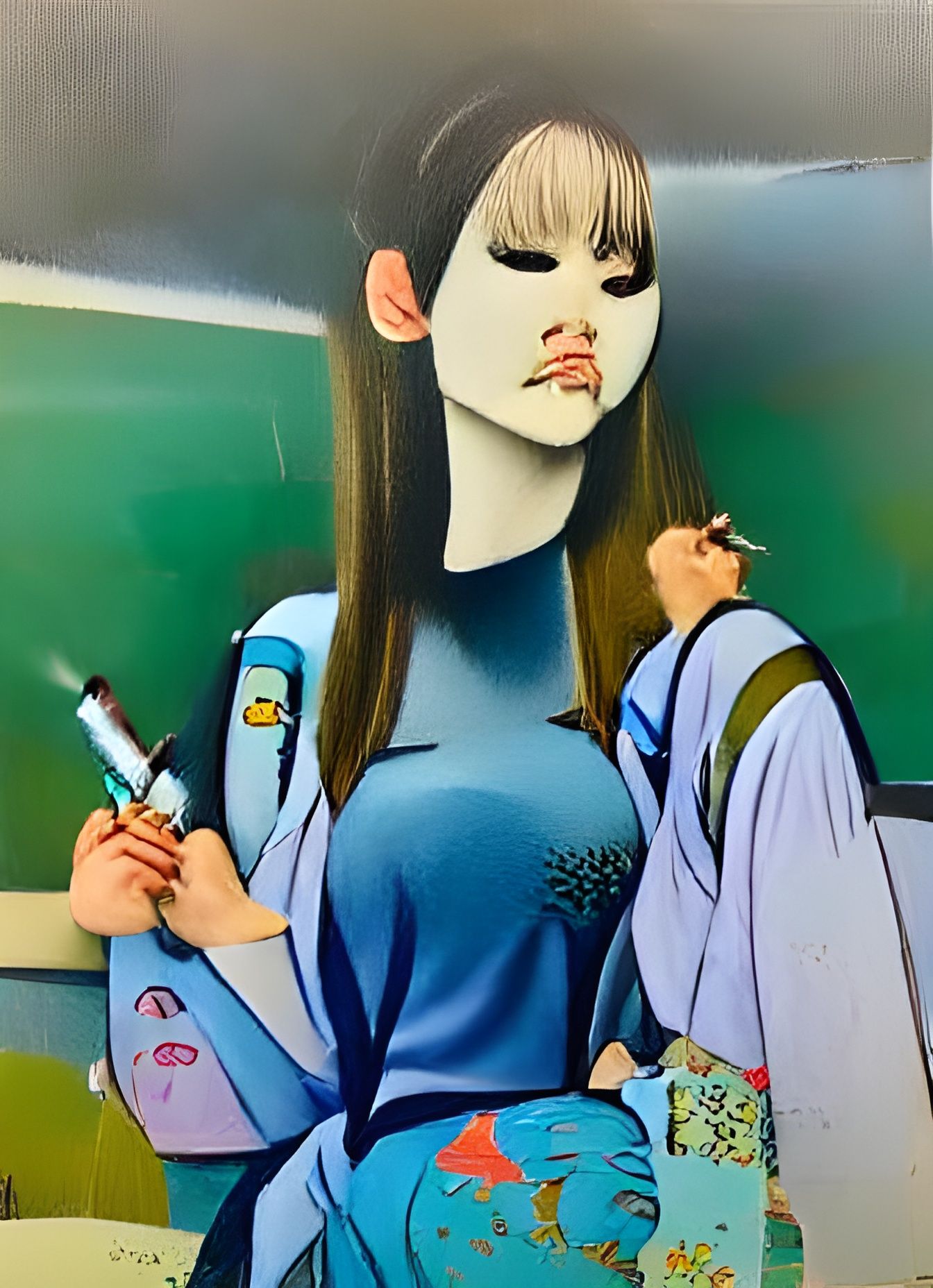 Anime Girl in Studio Ghibli Brutalist Pop Art Style