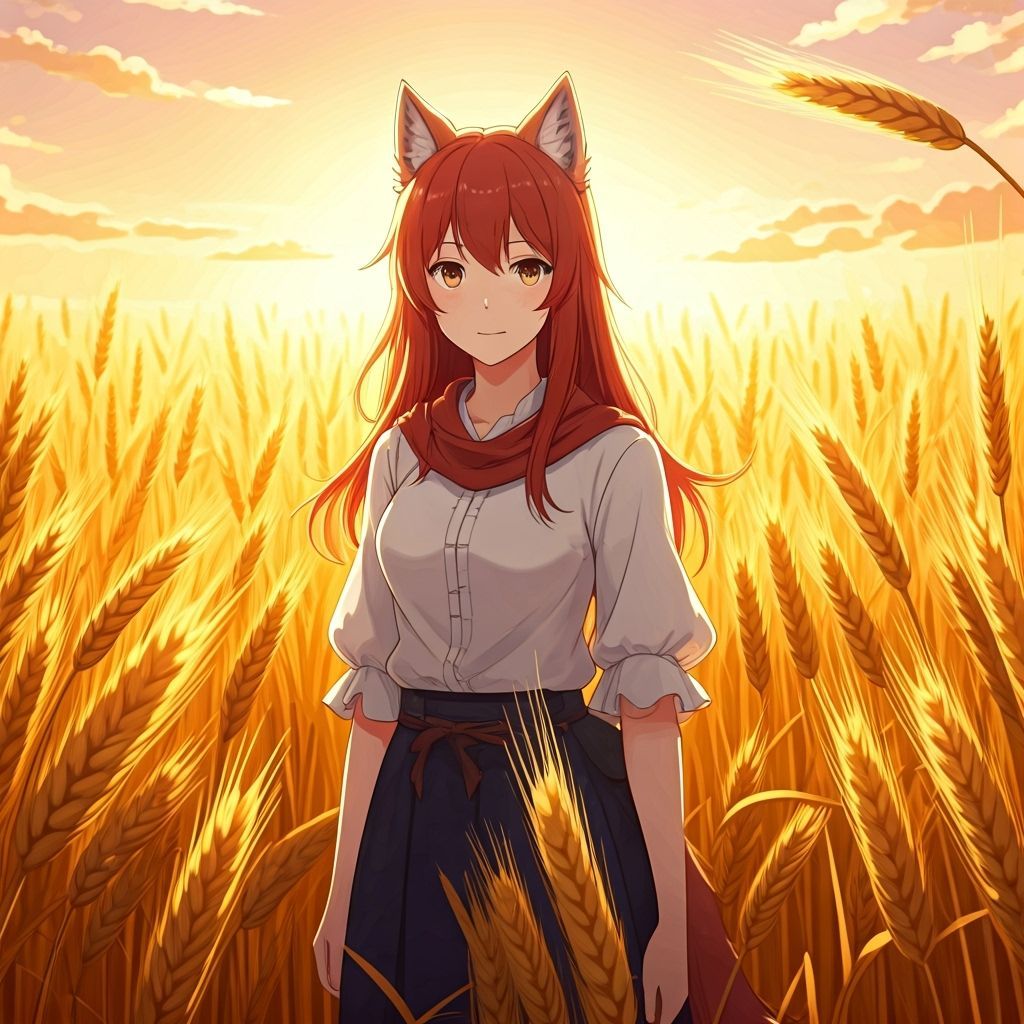 Holo in Golden Wheat Field Anime Style