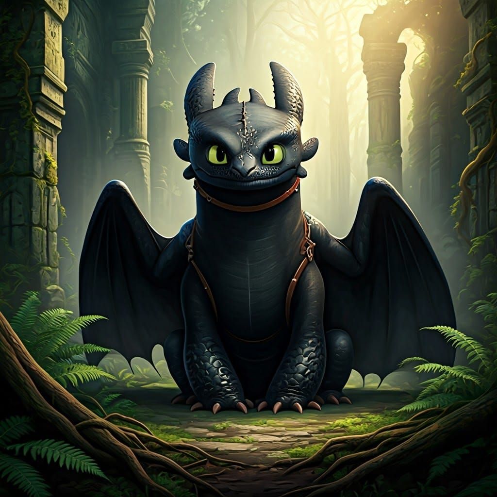 Night Fury Dragon in Mystical Realm, Matte Painting