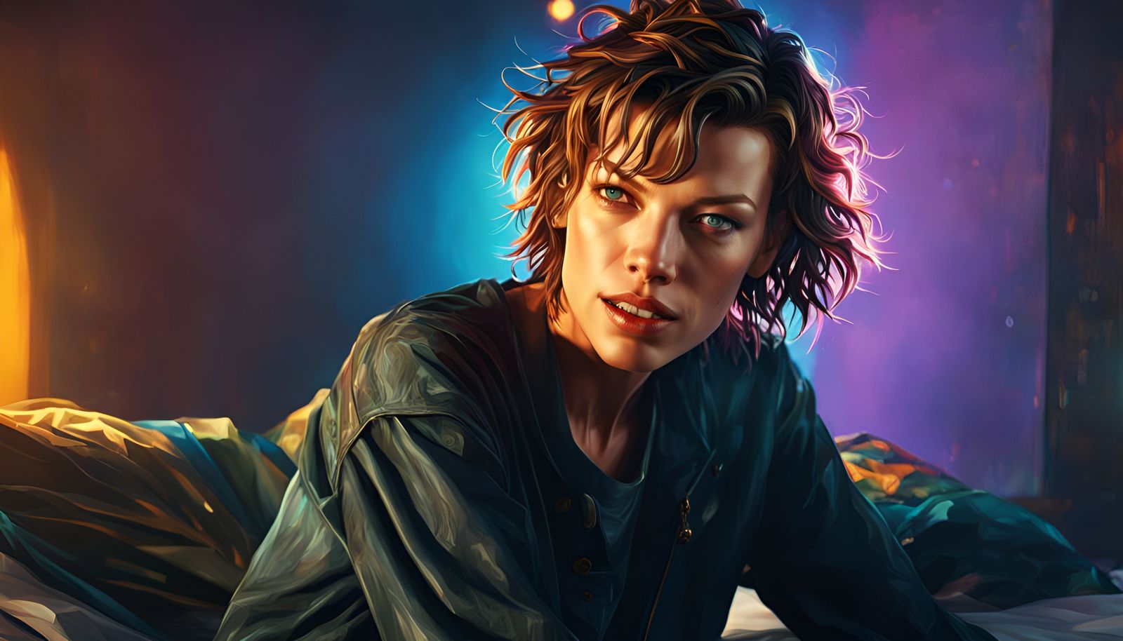 Milla Jovovich Portrait in Cyberpunk Style