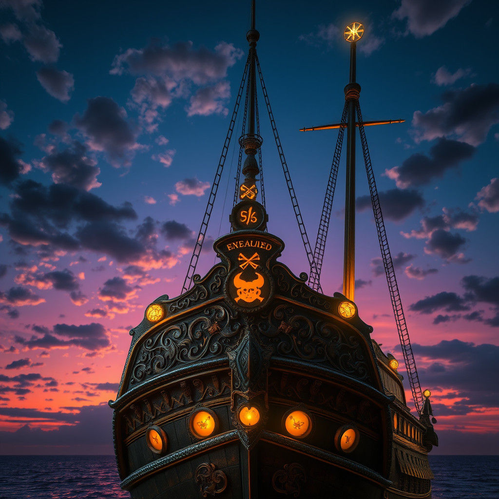 Ethereal Runes Adorn Pirate Ship Stern
