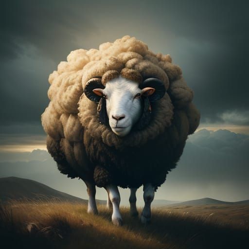 Regal Sheep in a Golden Stormy Sky