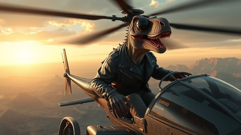 Velociraptor Pilot in Rugged Landscape