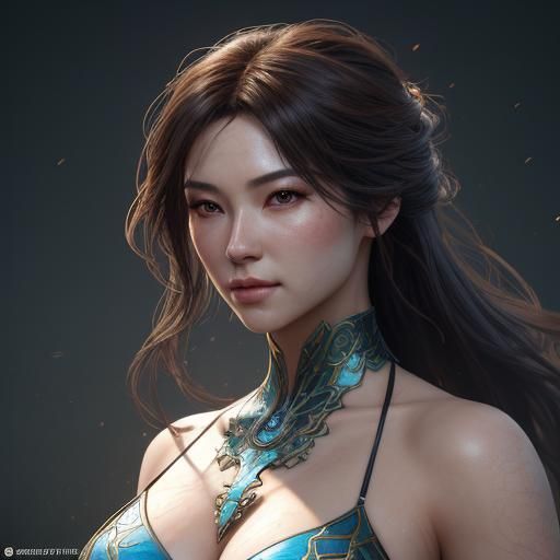 Graceful Dancer in Black Light, Hyperdetailed Portrait