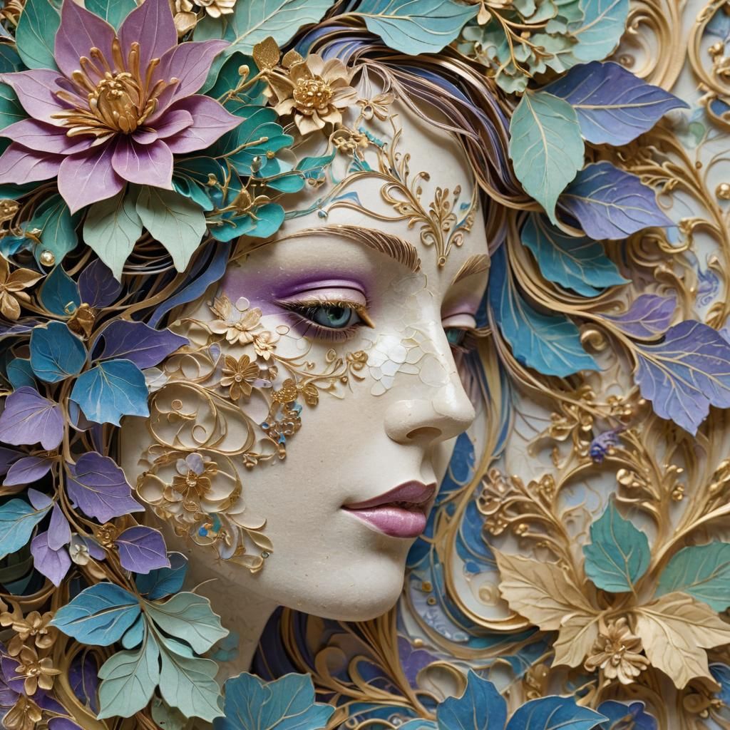 Art Nouveau Woman Silhouette with Floral Design