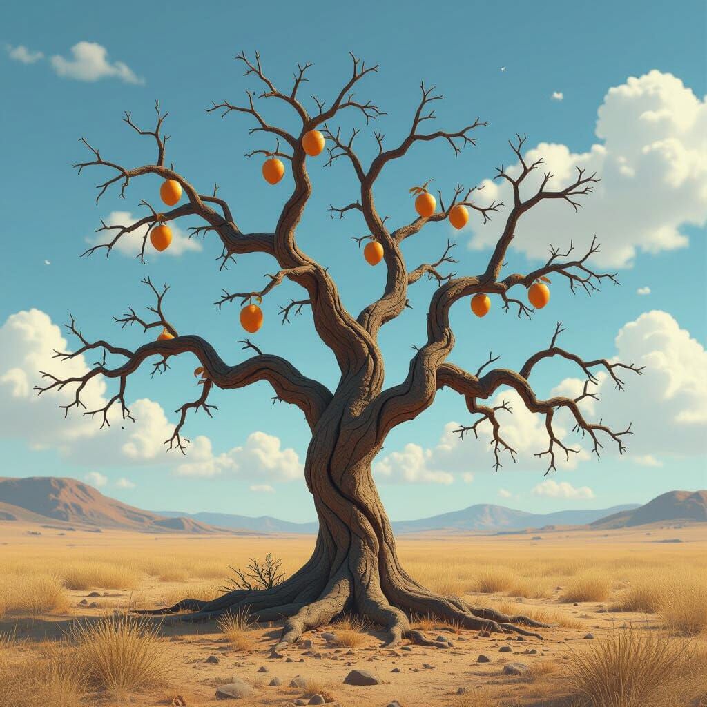 Lonely Mango Tree in Barren Field: 3D Anime Art