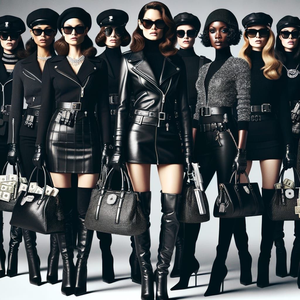 Stylish Female Robbers in Leather on a Bank Heist