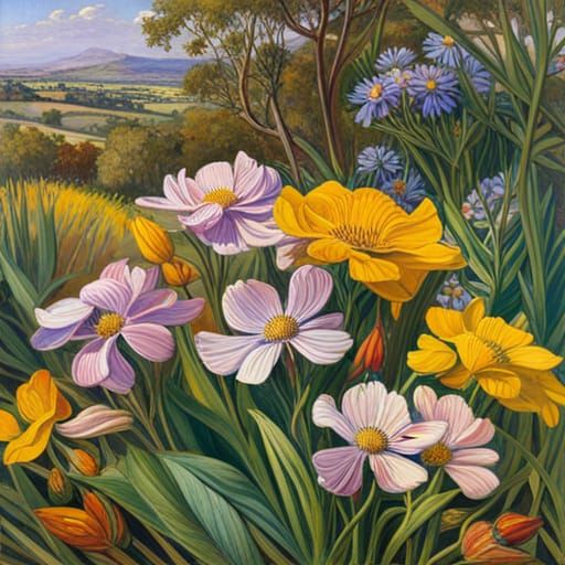 Botanical Wildflowers in 19th Century Style