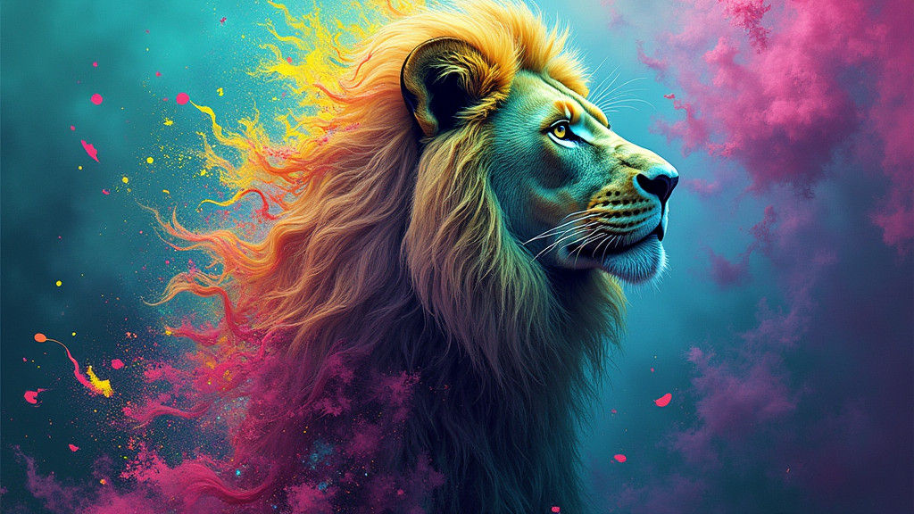 Abstract Neon Lion Radiating Spirit Power
