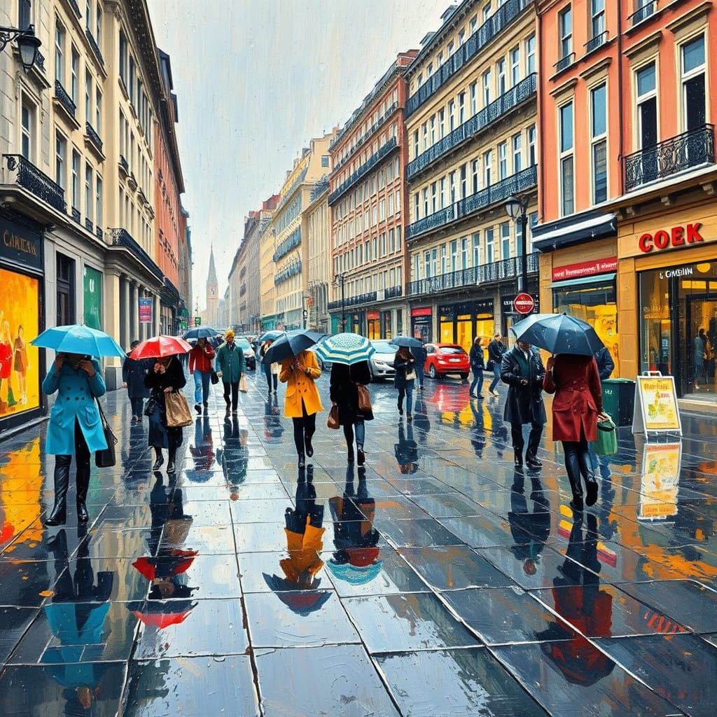 Rainy Cityscape in Expressionist Style
