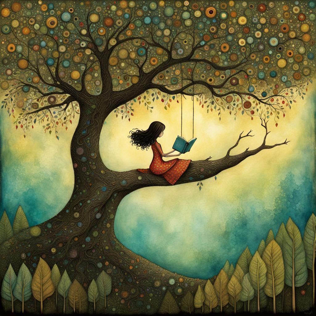 Girl Reading Upside Down: Watercolor Zentangle Art