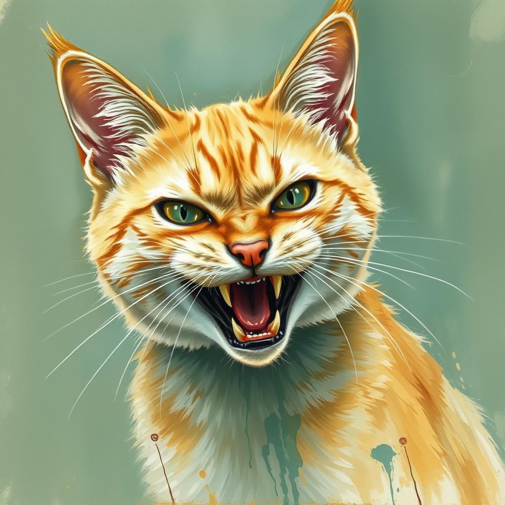 Furious Blonde Cat in Watercolor Post-Impressionism
