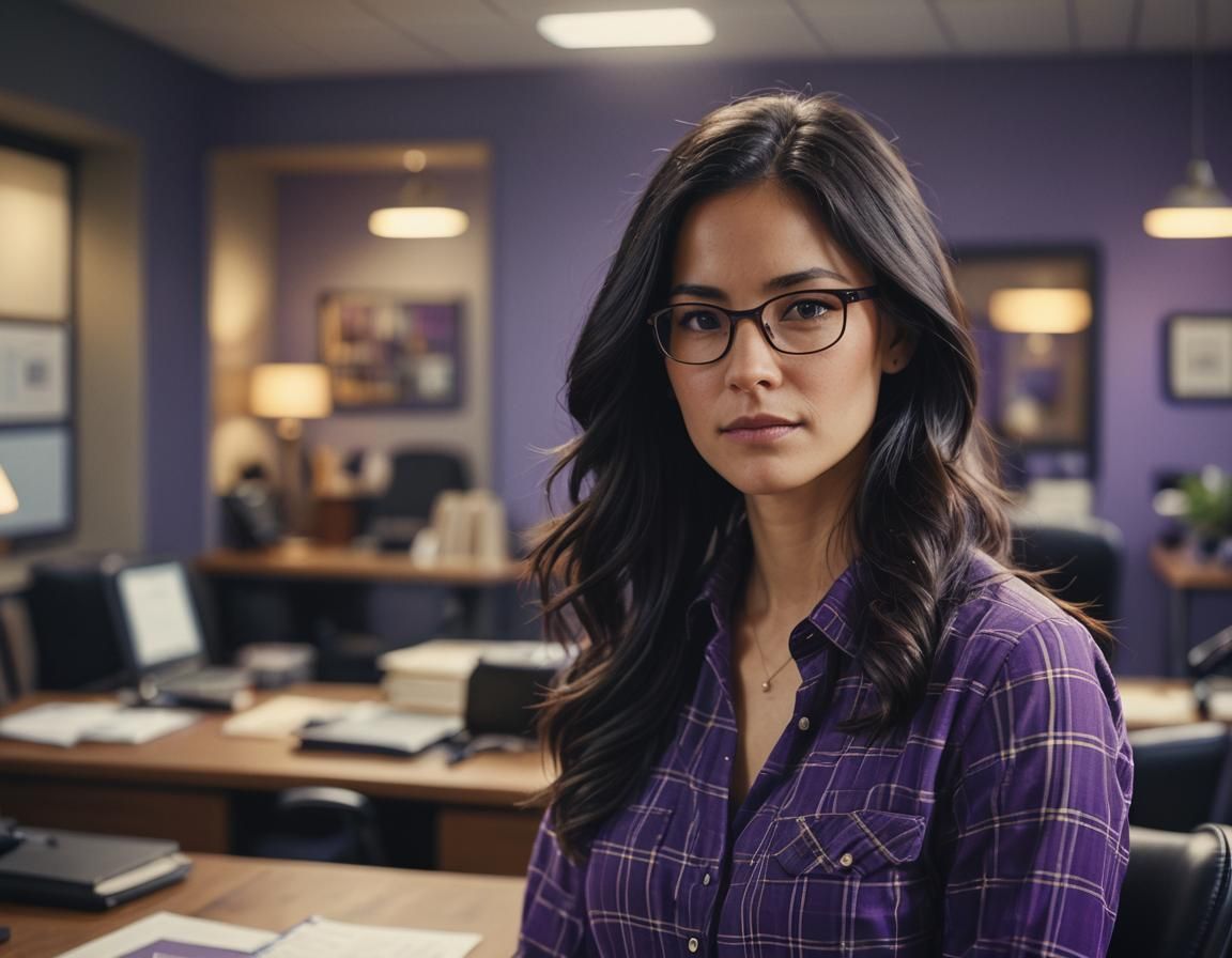 Attractive Woman in Office with Cinematic Lighting