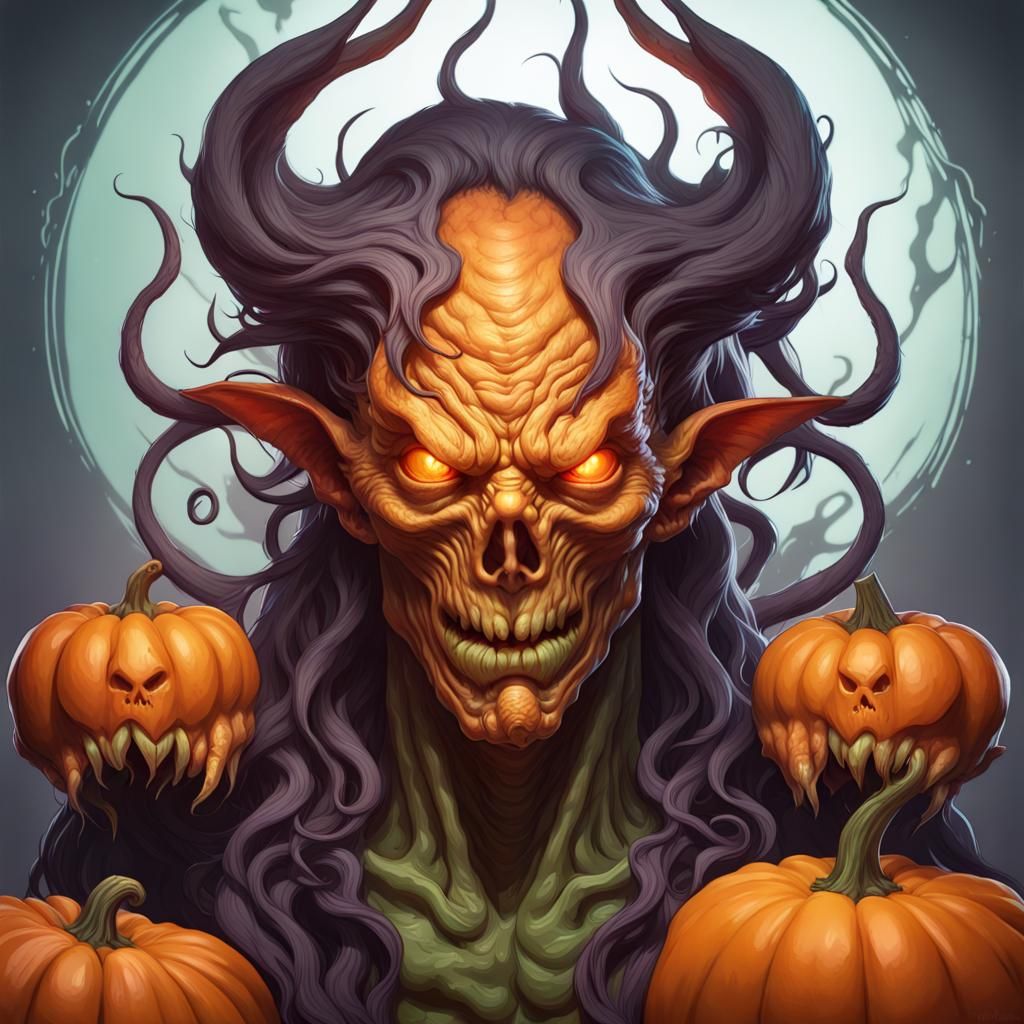 Lovecraftian Pumpkin Demon in Eldritch Style
