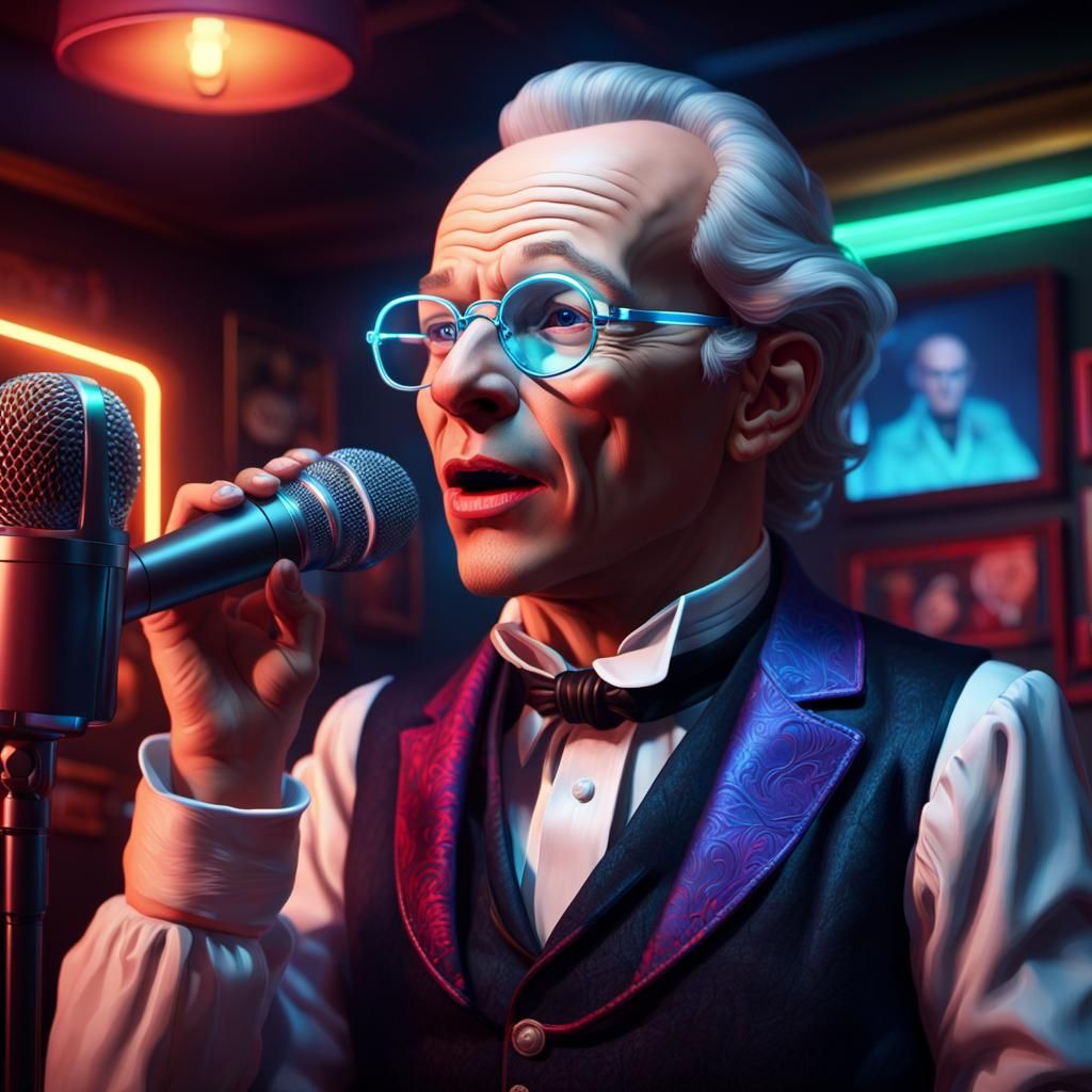 Immanuel Kant Sings Karaoke: Vibrant Digital Art