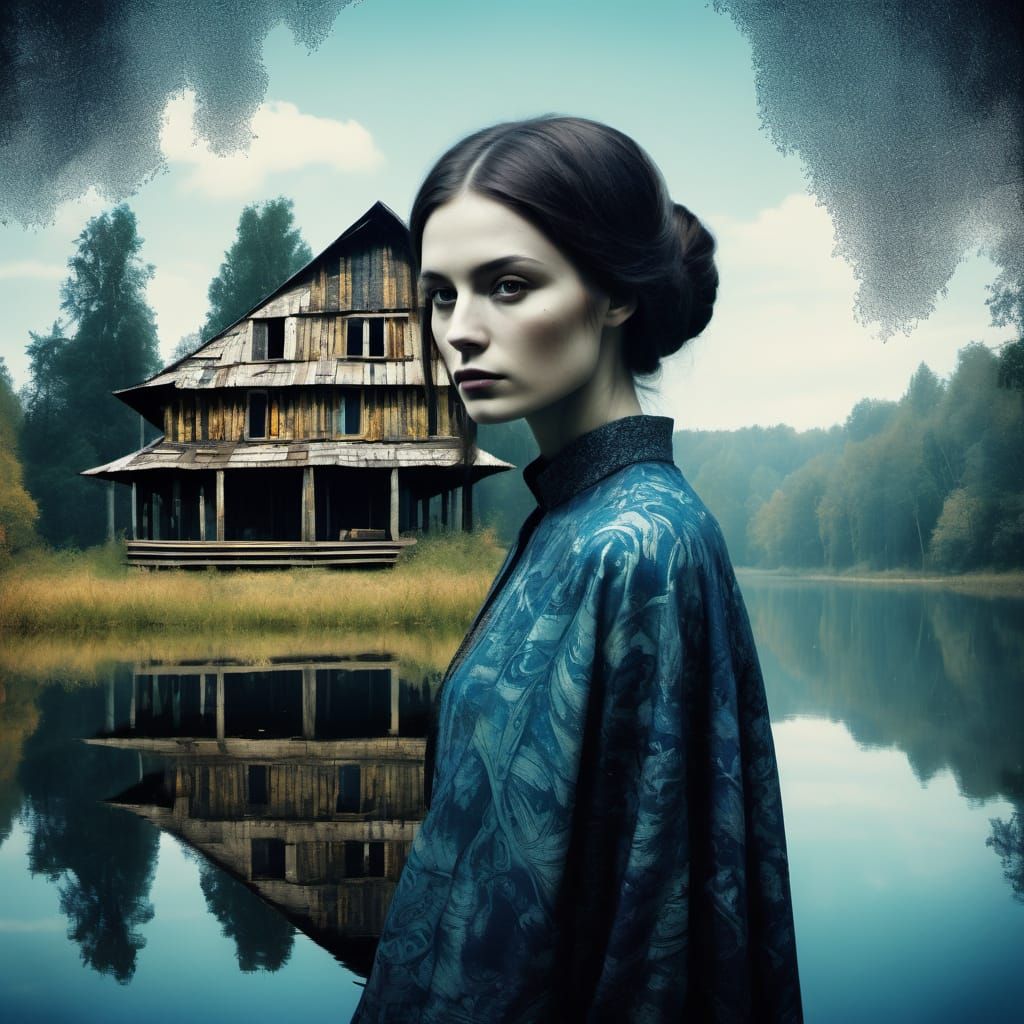 Ukrainian Woman Silhouette in Forest: Double Exposure Art