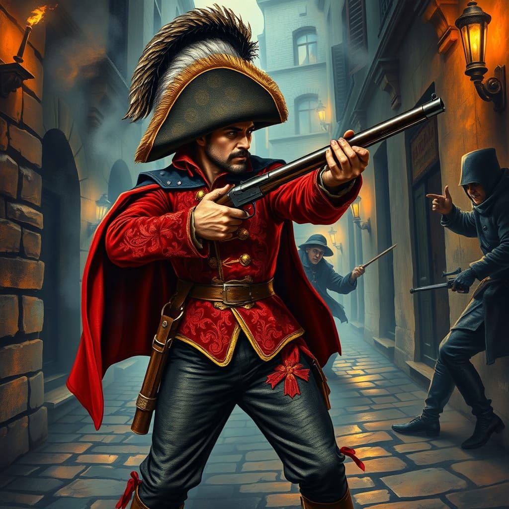 Dashing Musketeer Engages in Swashbuckling Duel in 17th-Cent...