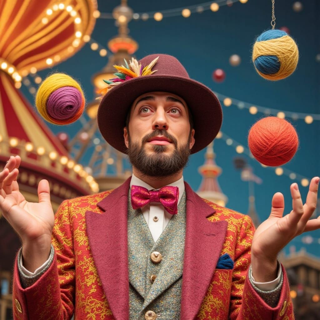 Vibrant Circus Juggler in a Kaleidoscope of Color