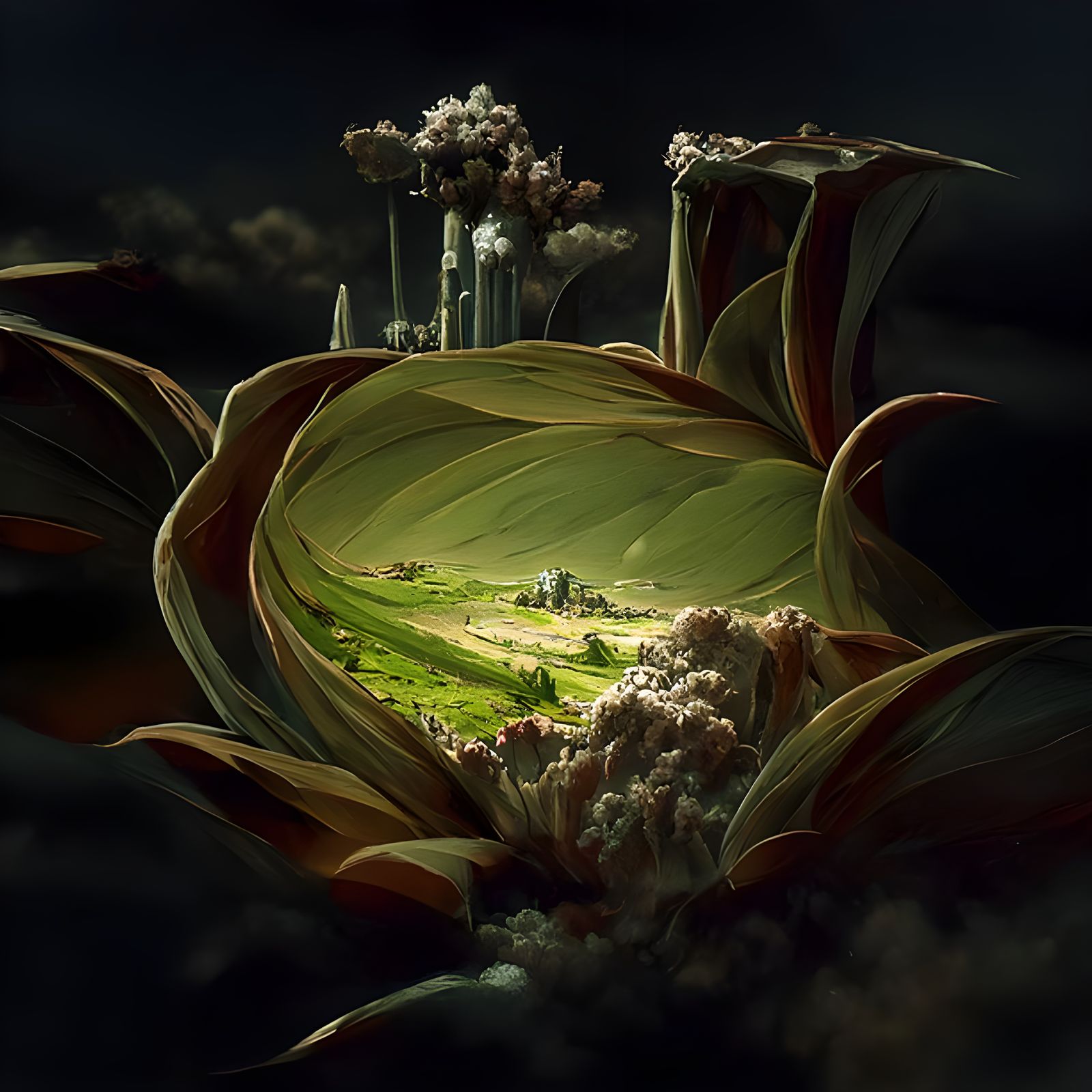 Intricate Blooming Flower Landscape as Matte Painting