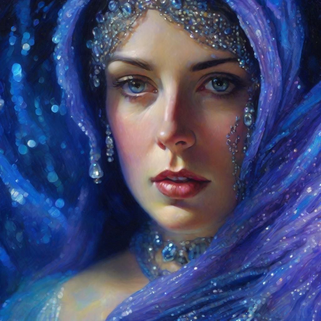 Dieselpunk Portrait: Woman in Aurora Borealis Oil Painting