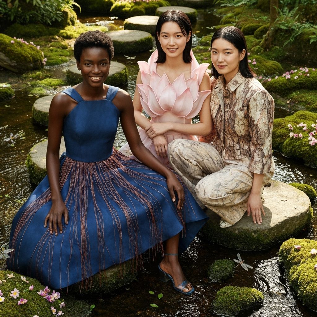 Photorealistic Portrait of Women in Silk and Petal Attire