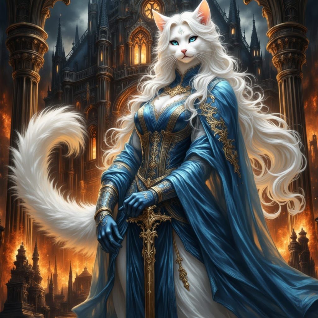 Majestic Cat Guardian in Gothic Setting