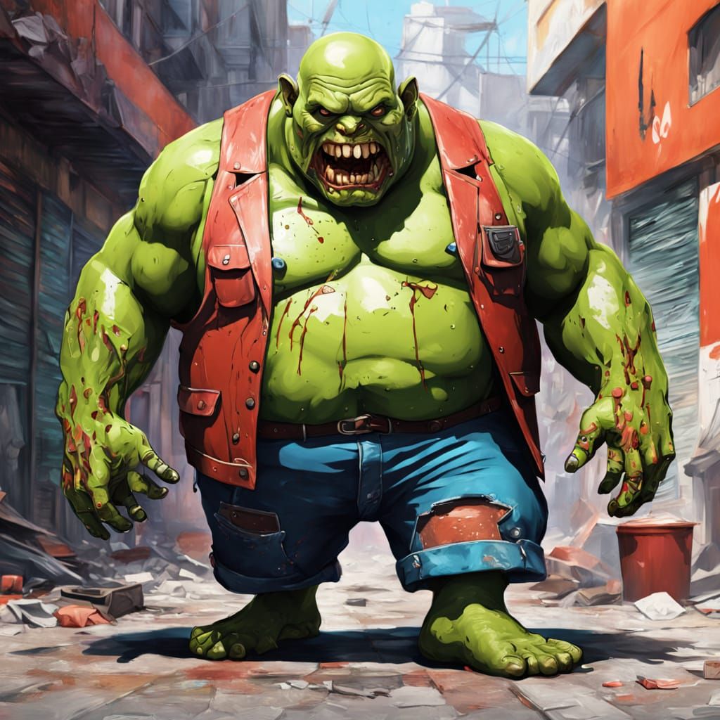 Grotesque Zombie Portrait in Street Art Style