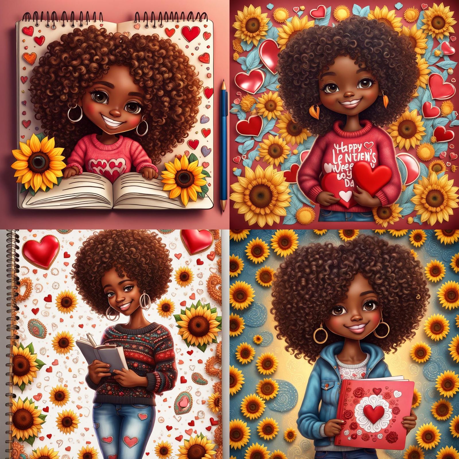 Chibi Woman on Notebook Page with Valentine's Theme