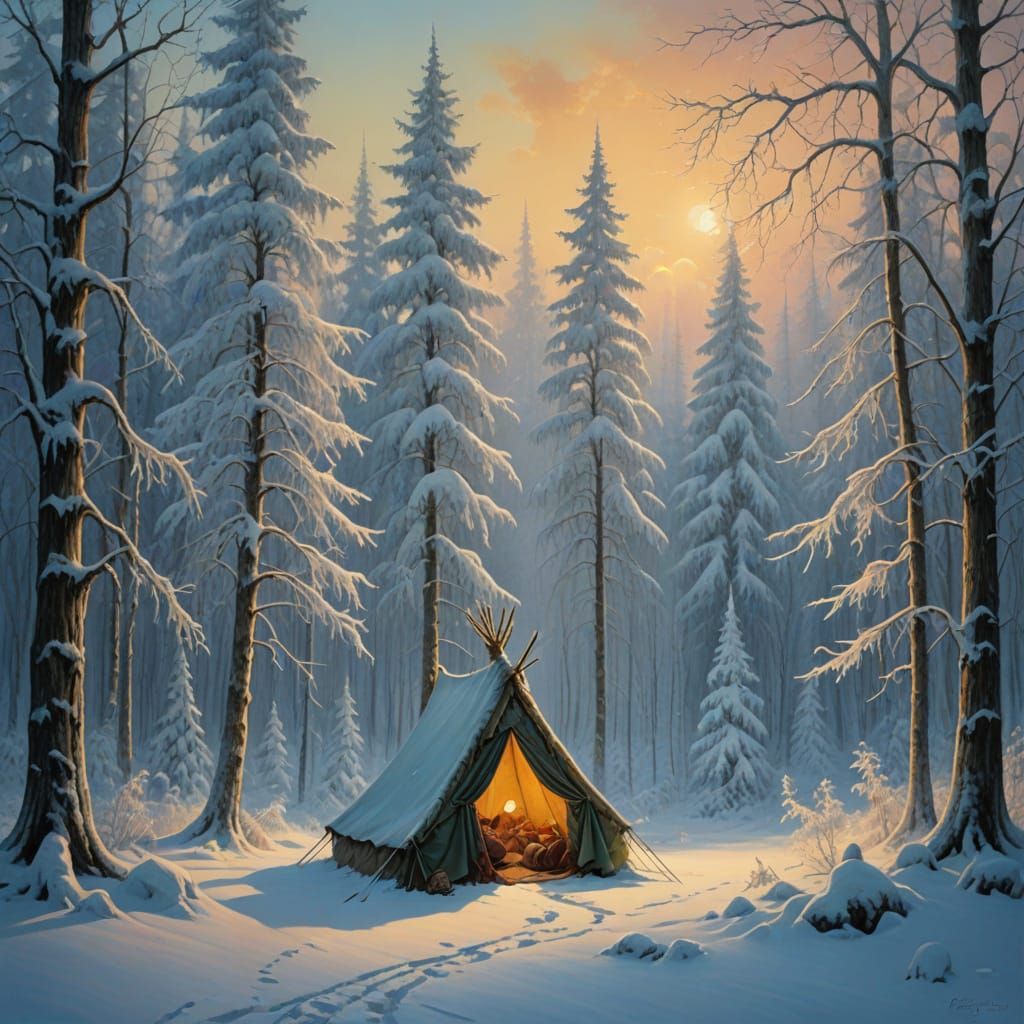 Cozy Winter Camp in Alaskan Wonderland