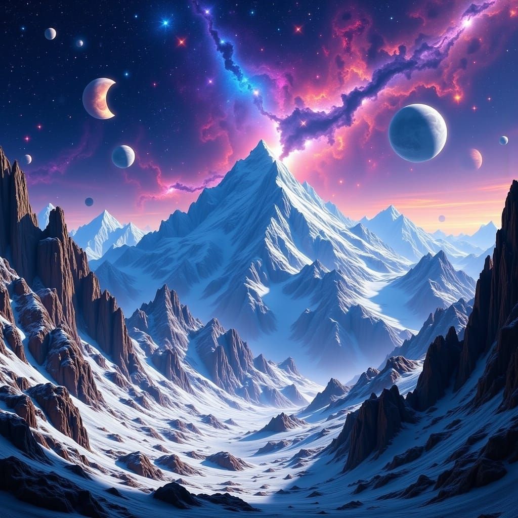 Cosmic Mountains in Futuristic Style