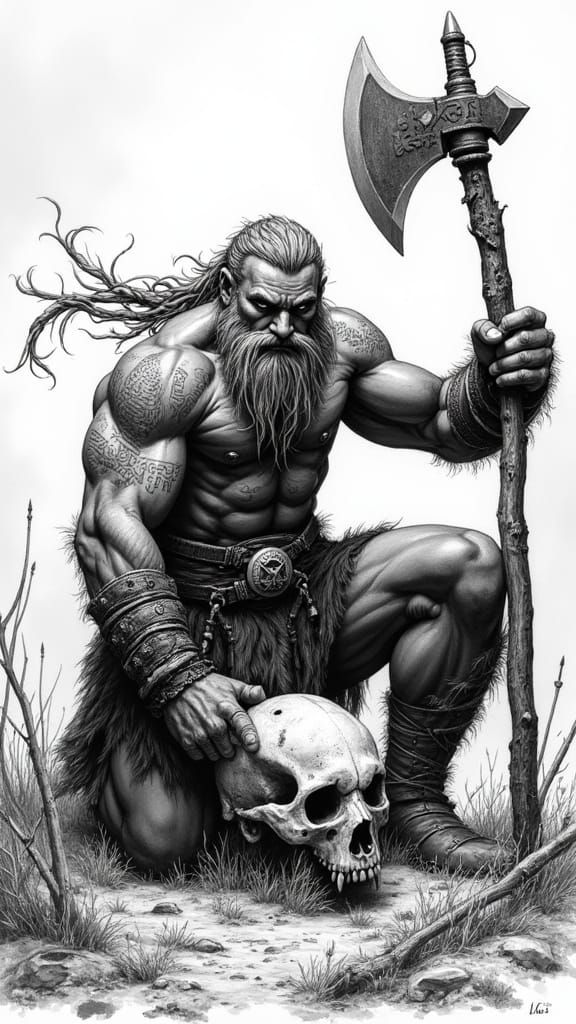 Viking Warrior in Triumphant Battle Pose