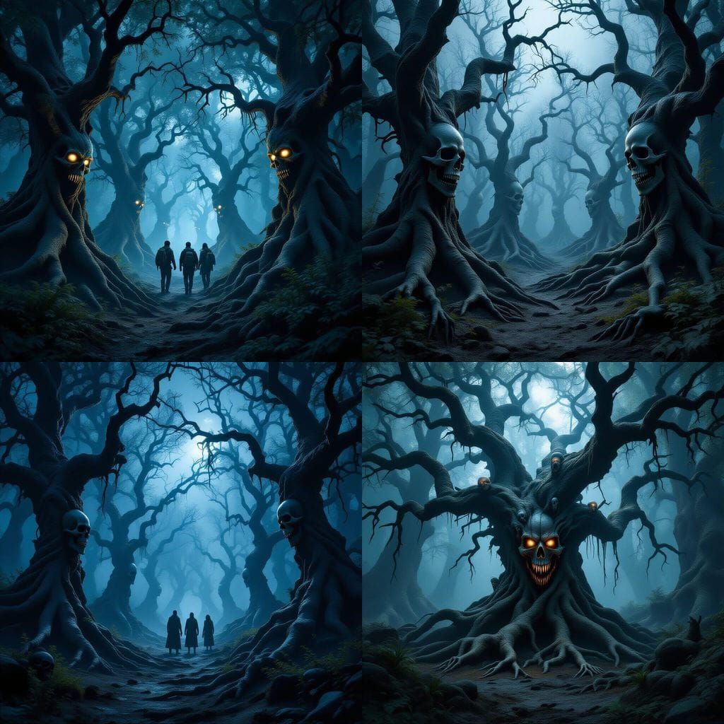 Demonic Forest with Whispering Faces and Bone-Tangled Trees