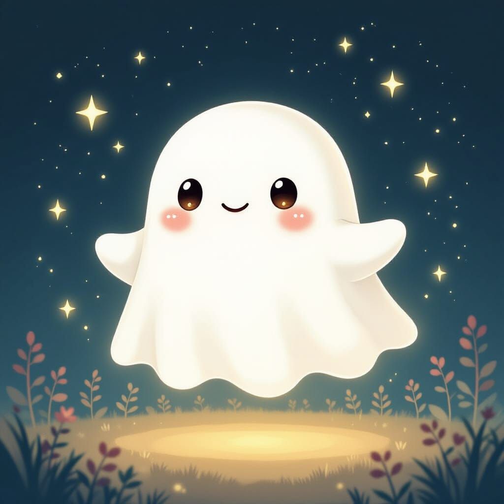 Cute Starlit Ghost with Constellation Dots