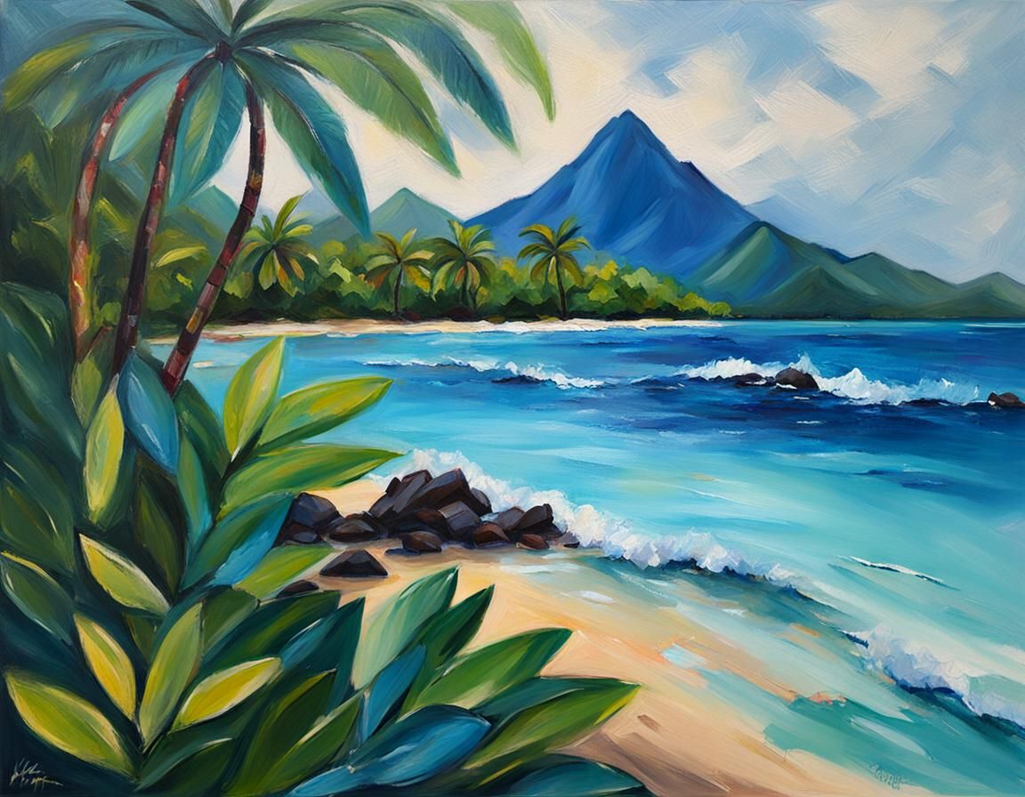 Tropical Beach: Impressionist Acrylic Painting