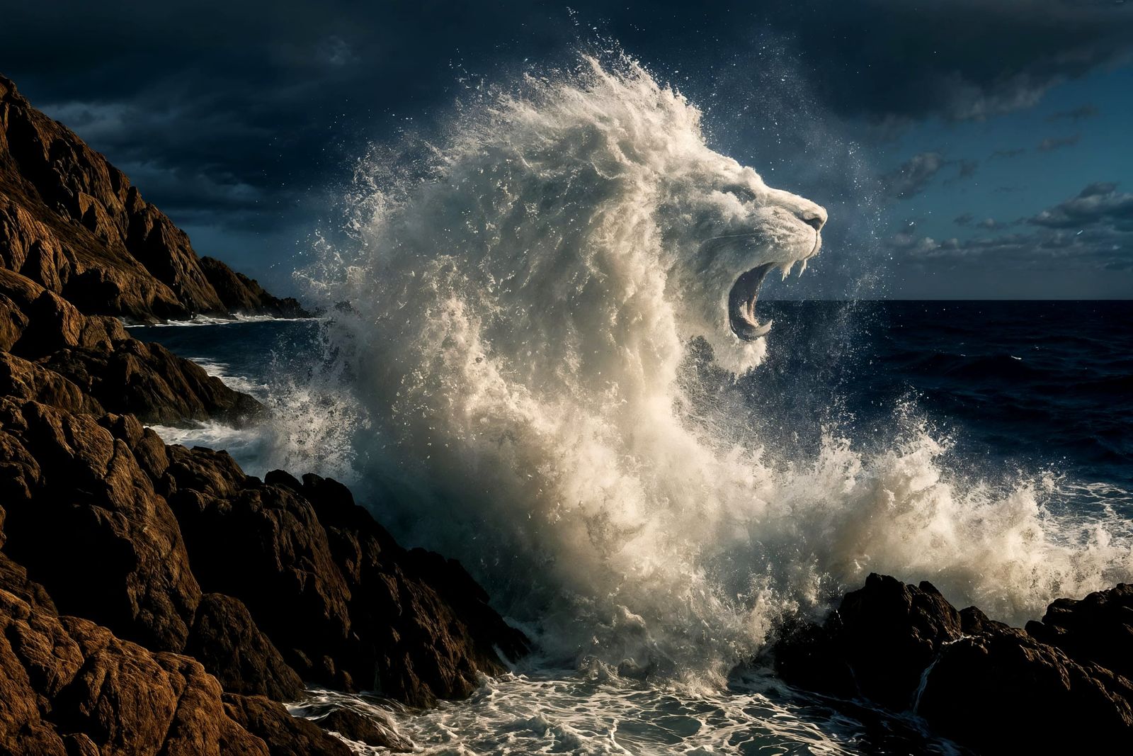 Wave Forms Lion Silhouette on Almeria Coast