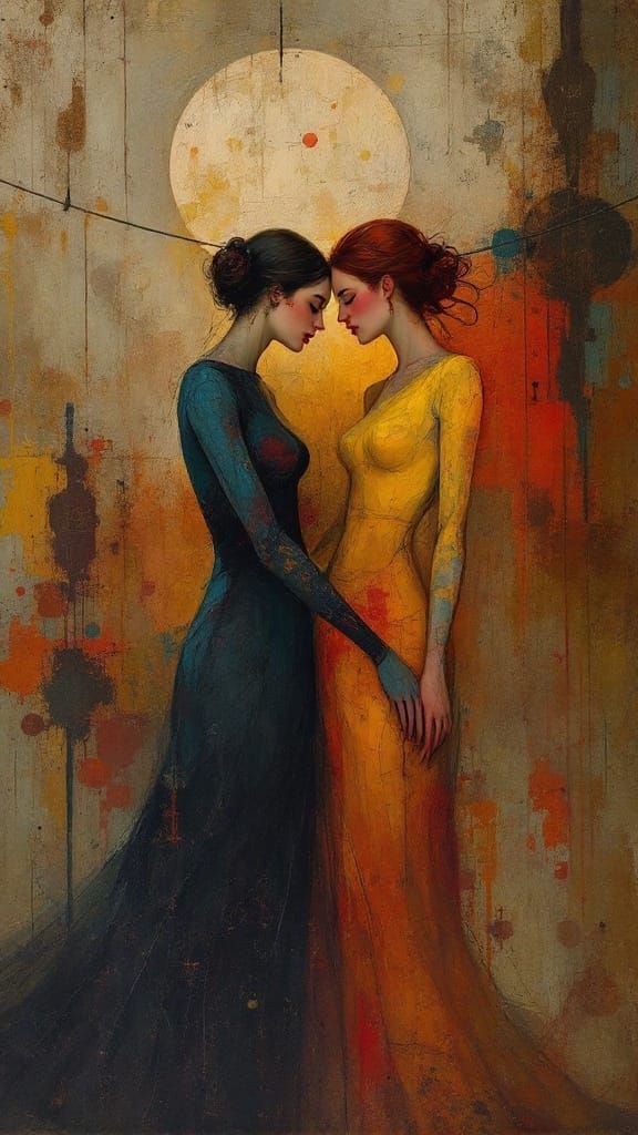 Lovers' Joyous Sorrow in Oskar Schlemmer Style