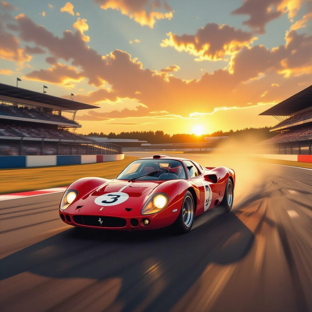 Ferrari 330 P4 at Le Mans in Vintage Poster Style