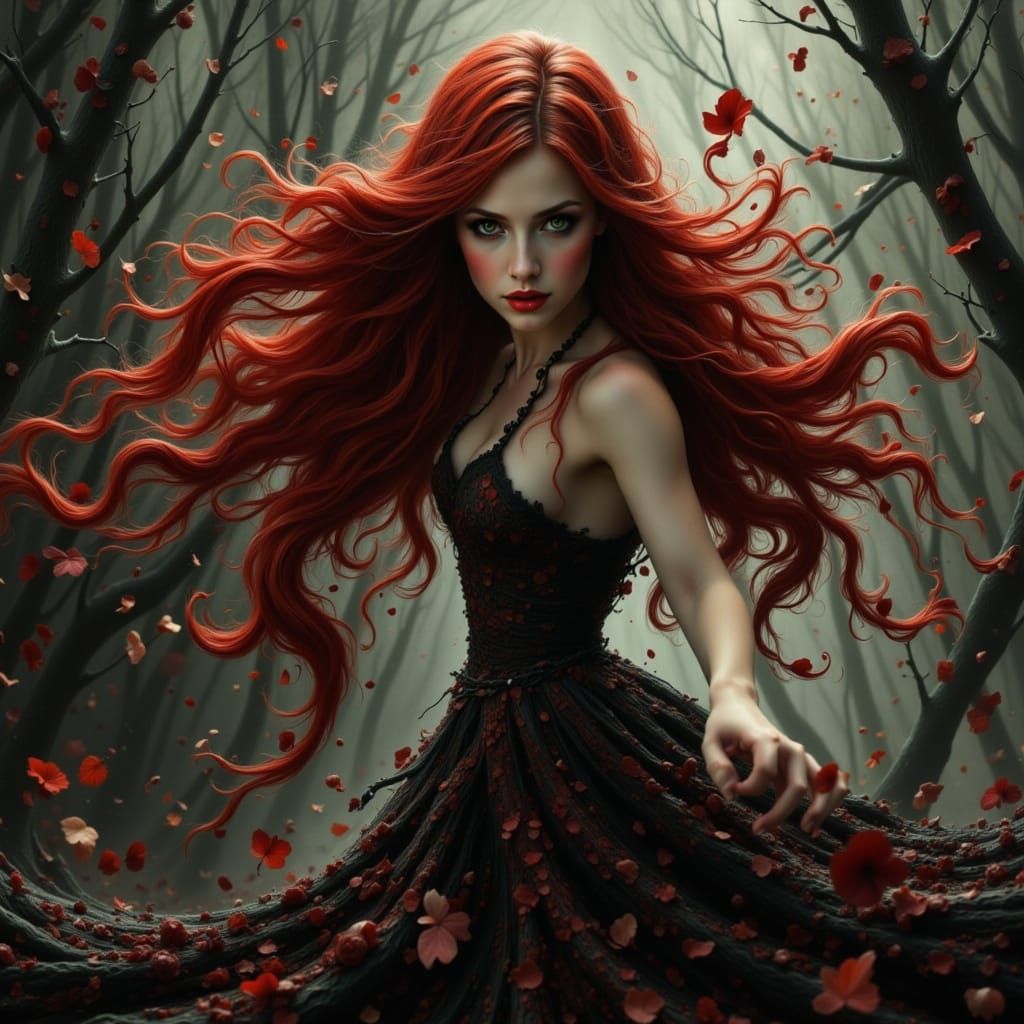 Dynamic Pose of a Beautiful Dark Redhead