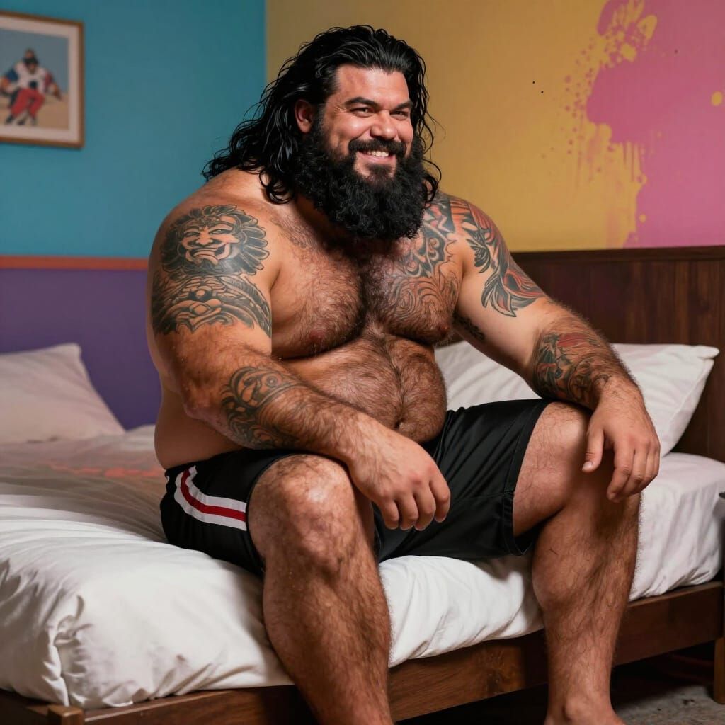 Handsome Hairy Football Player in Biker Style