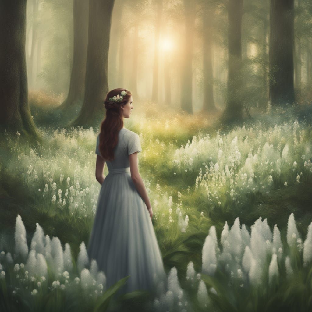 Impressionist Masterpiece of a Woman Gathering Lily of the V...