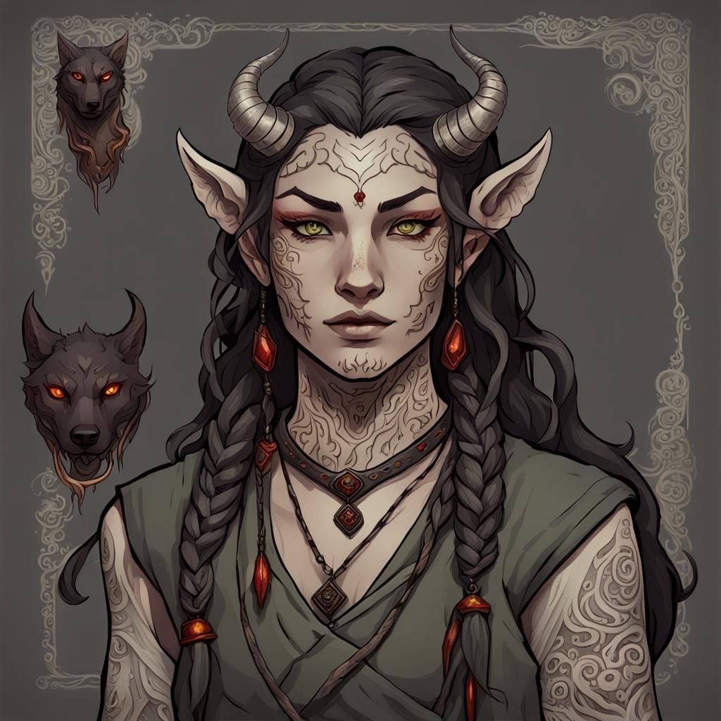 Tiefling Druid Character Art in Detailed Matte Painting Styl...