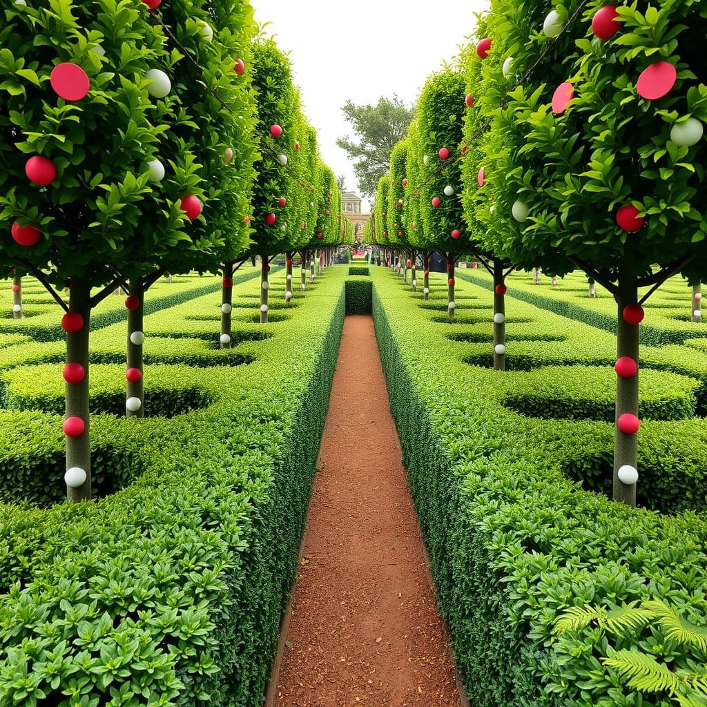 Polka Dot Hedge Maze: A Whimsical AI Creation