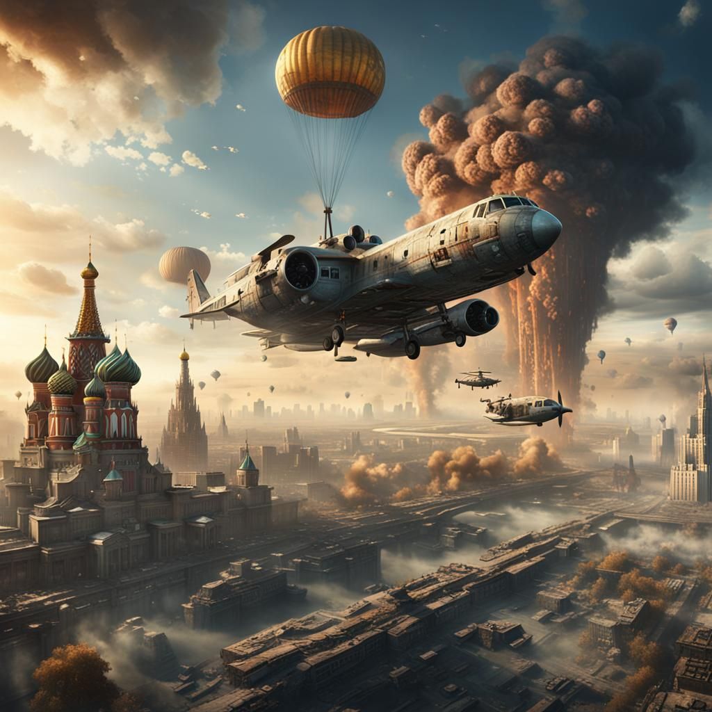 Futuristic Taxi Escapes Nuclear Moscow: Digital Art