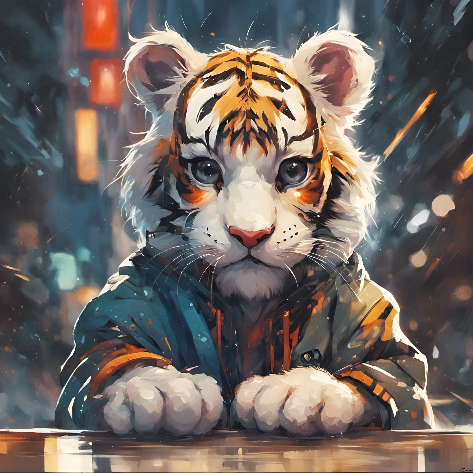 Chibi Anthropomorphic Tiger in Urban Style
